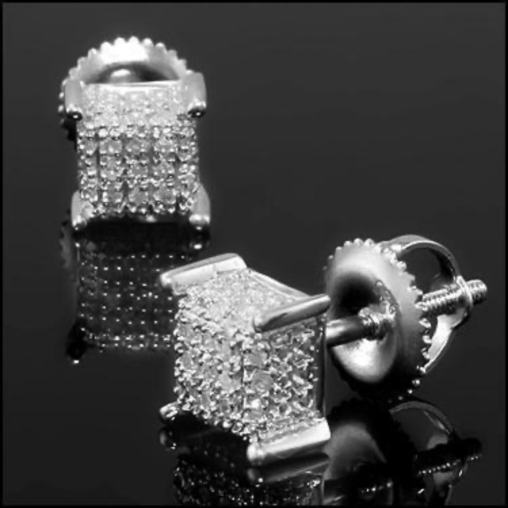 Dressy Mens 14K White Gold Over Solid Sterling Silver 0.15 CTW Diamond